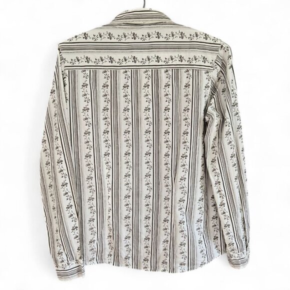 Cabelas Womens Floral Striped Button-Up Shirt Medium Brown & White Cotton - Picture 2 of 5